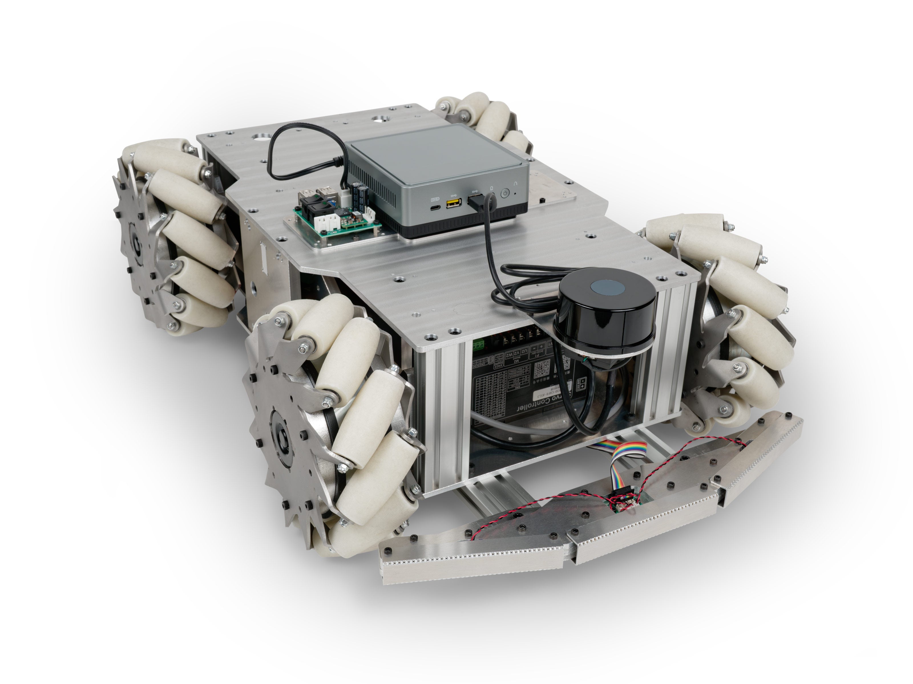 拡張機器搭載例 1 （LRFオプション（TG30)、ROS PC（UM350）オプション、拡張機器用電源基板VS-WRC054、バンパーオプション（前後）を搭載）