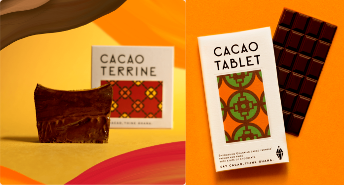 （左）カカオテリーヌ　（右）カカオタブレット マイルド