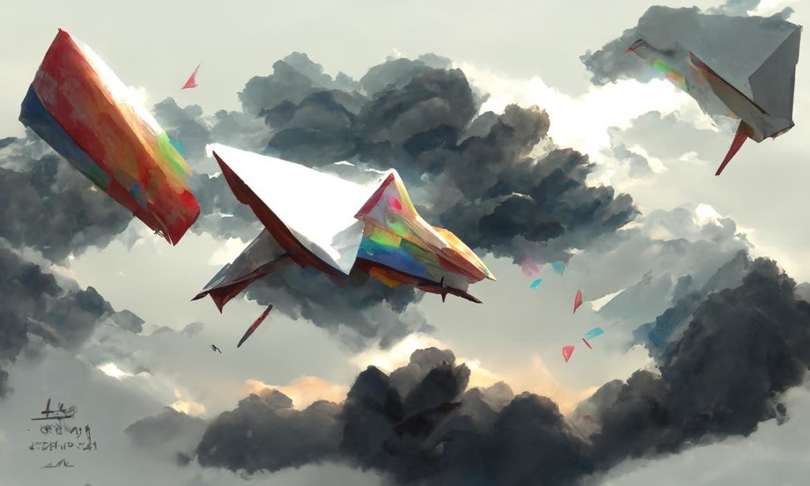 『あの紙ヒコーキ くもり空わって』の歌詞をテーマに描かれたDEEP ART