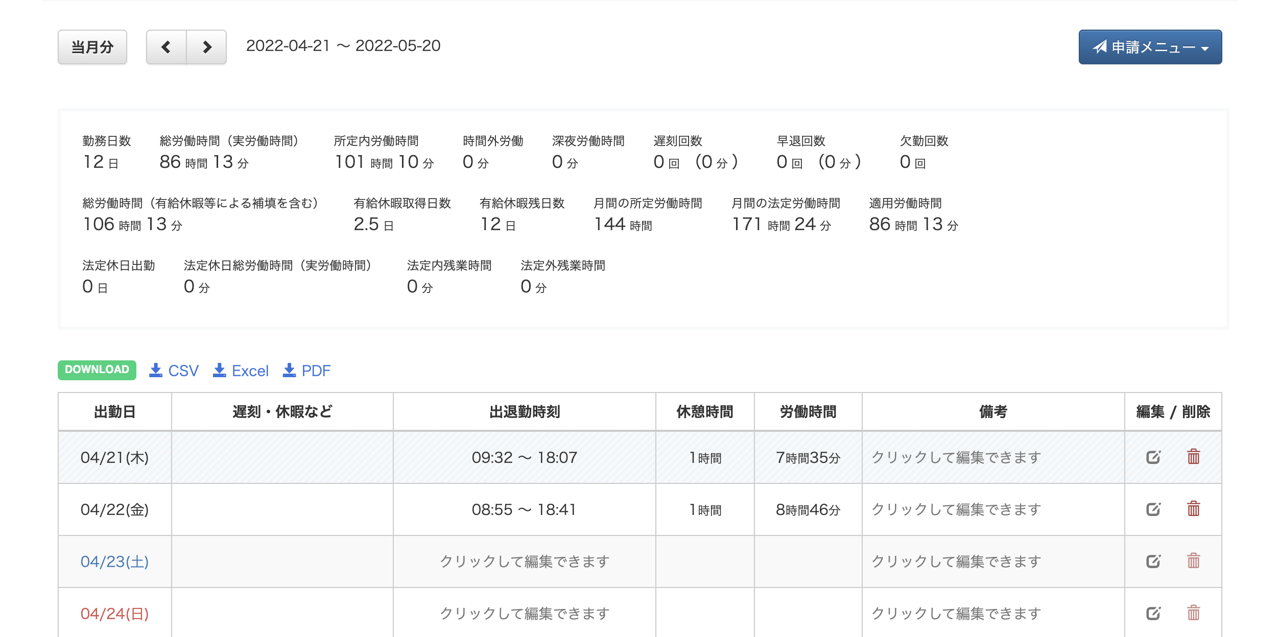 kinconeのユーザー画面