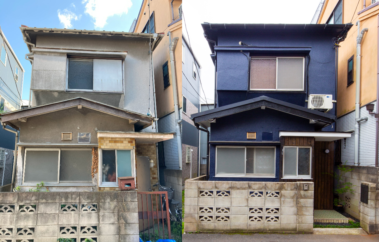 和食と和スイーツを提供する「粋黒」として再生（物件外観　左：Before　右：After）