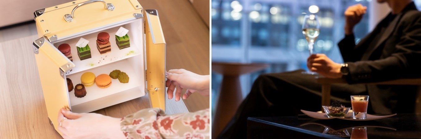 （左）「サダハル・アオキ・パリ」によるアフタヌーントランク （右）「シンクロニア ディ シンジハラダ」によるアペタイザー