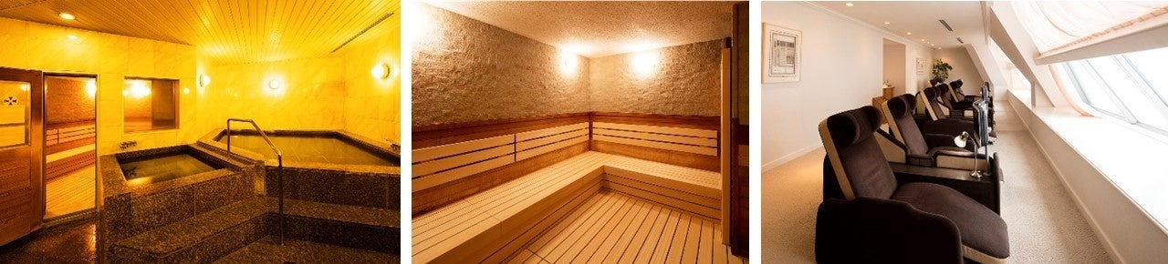 左から)スパ、サウナ、リラクゼーションルーム