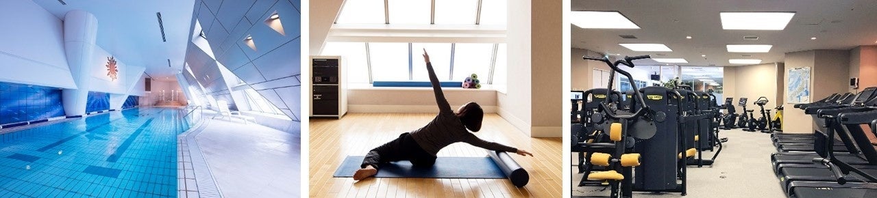 左から）スカイプール、スタジオ、ジムスペース