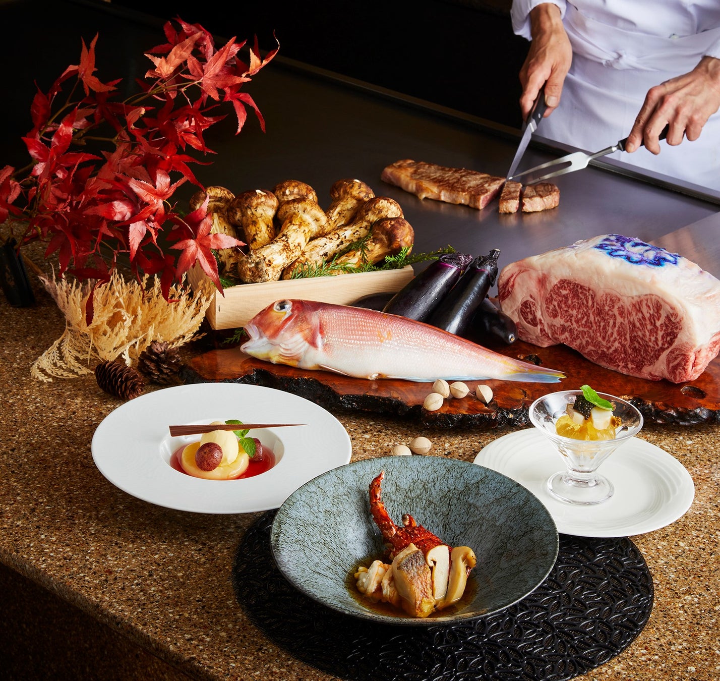 神戸ビーフサーロインステーキと松茸を楽しむディナー