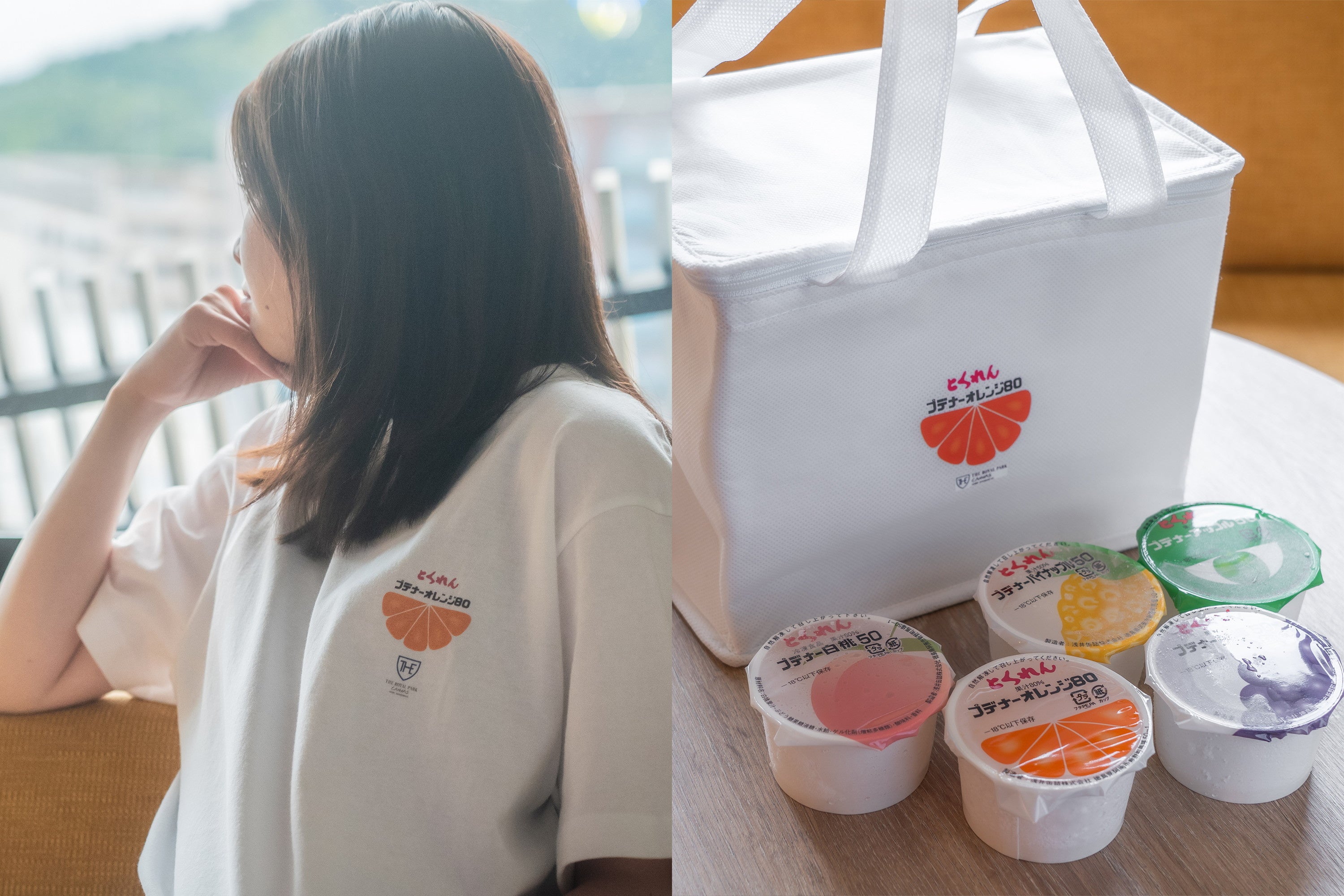 オリジナルグッズのTシャツと保冷バッグ（非売品）