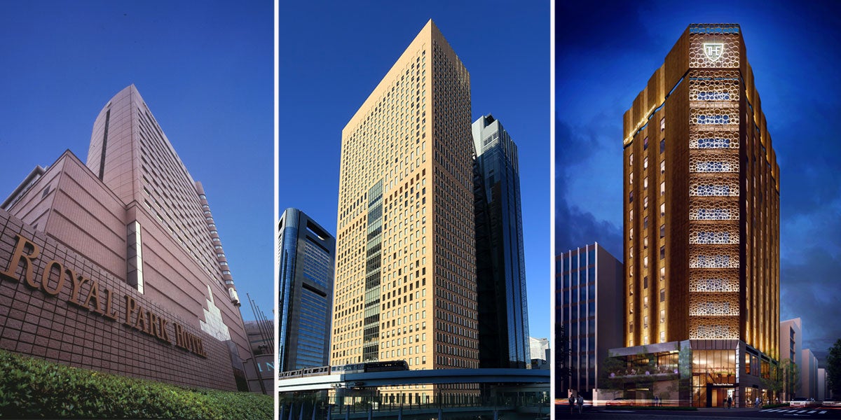 (写真左より)ロイヤルパークホテル(東京・日本橋)、ザ ロイヤルパークホテル アイコニック 東京汐留、ザ ロイヤルパーク キャンバス 銀座コリドー