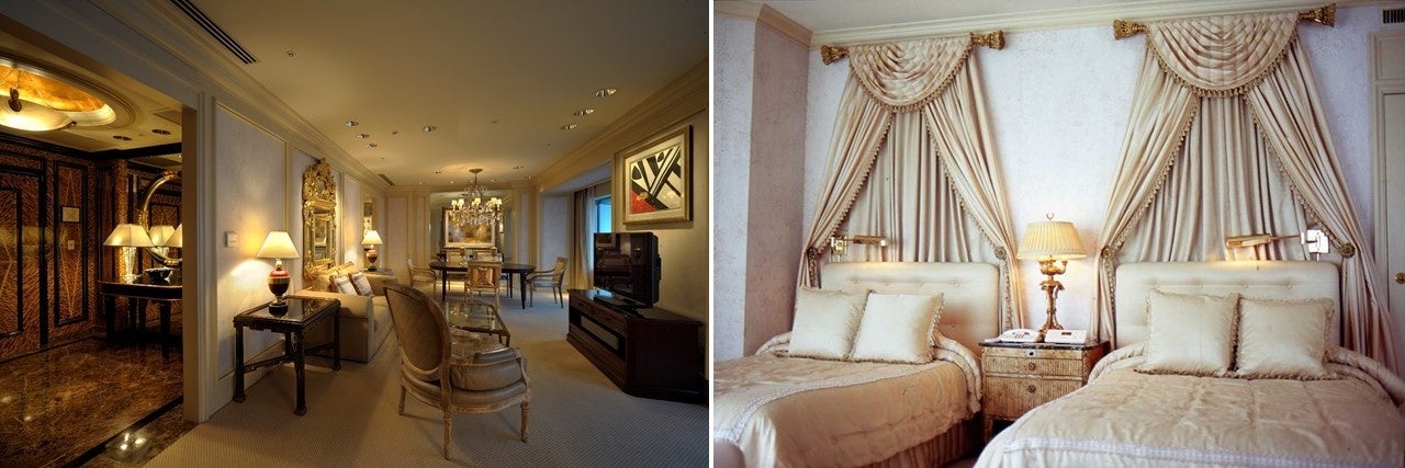 スカイリゾートフロア「ザ・クラブ」プレジデンシャルスイート 左)リビングルーム 右)ベッドルーム