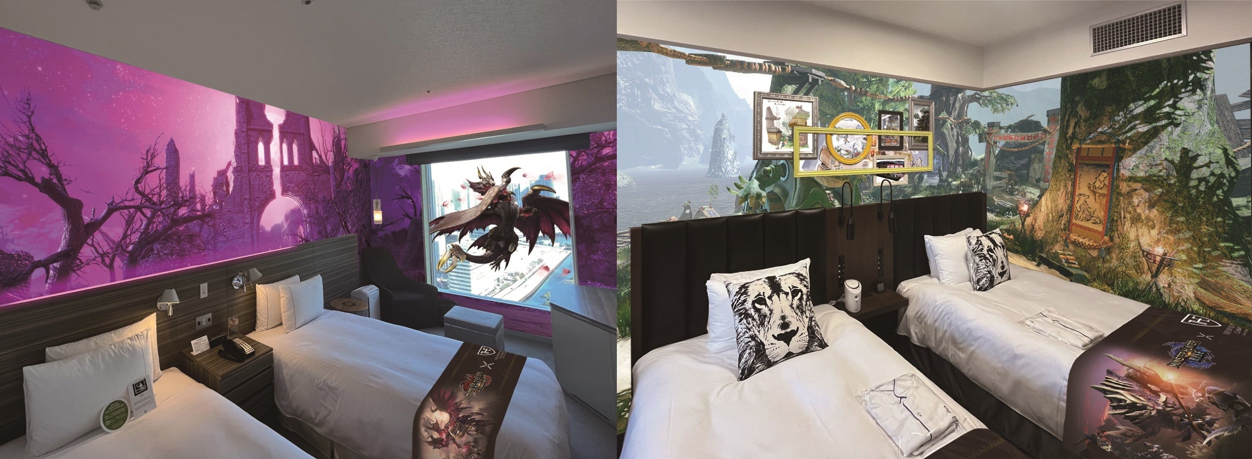 左【東京】「城塞高地」ルーム　　右【大阪】「オトモ広場・集会所」ルーム