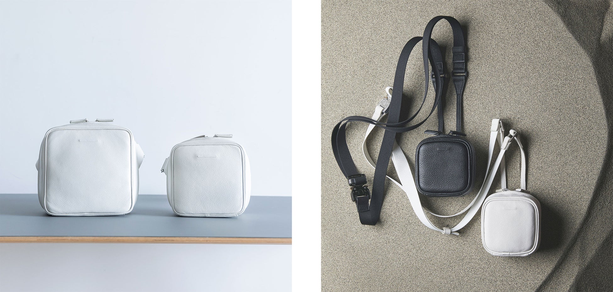 ウィークエンドカメラバッグ ラージ ミディアム(左)、ウィークエンドカメラバッグ ベビーサイズ(右)