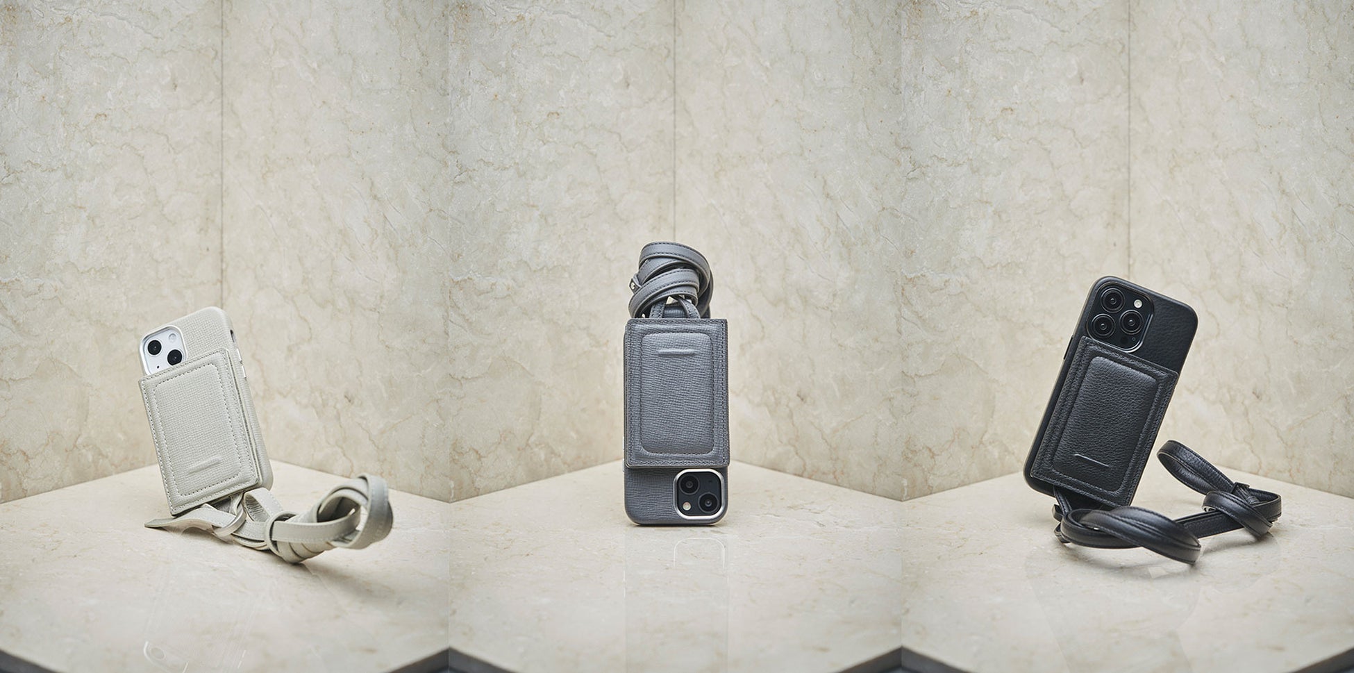 アジャスタブルレザーストラップ + iPhoneケースセット - カードケース