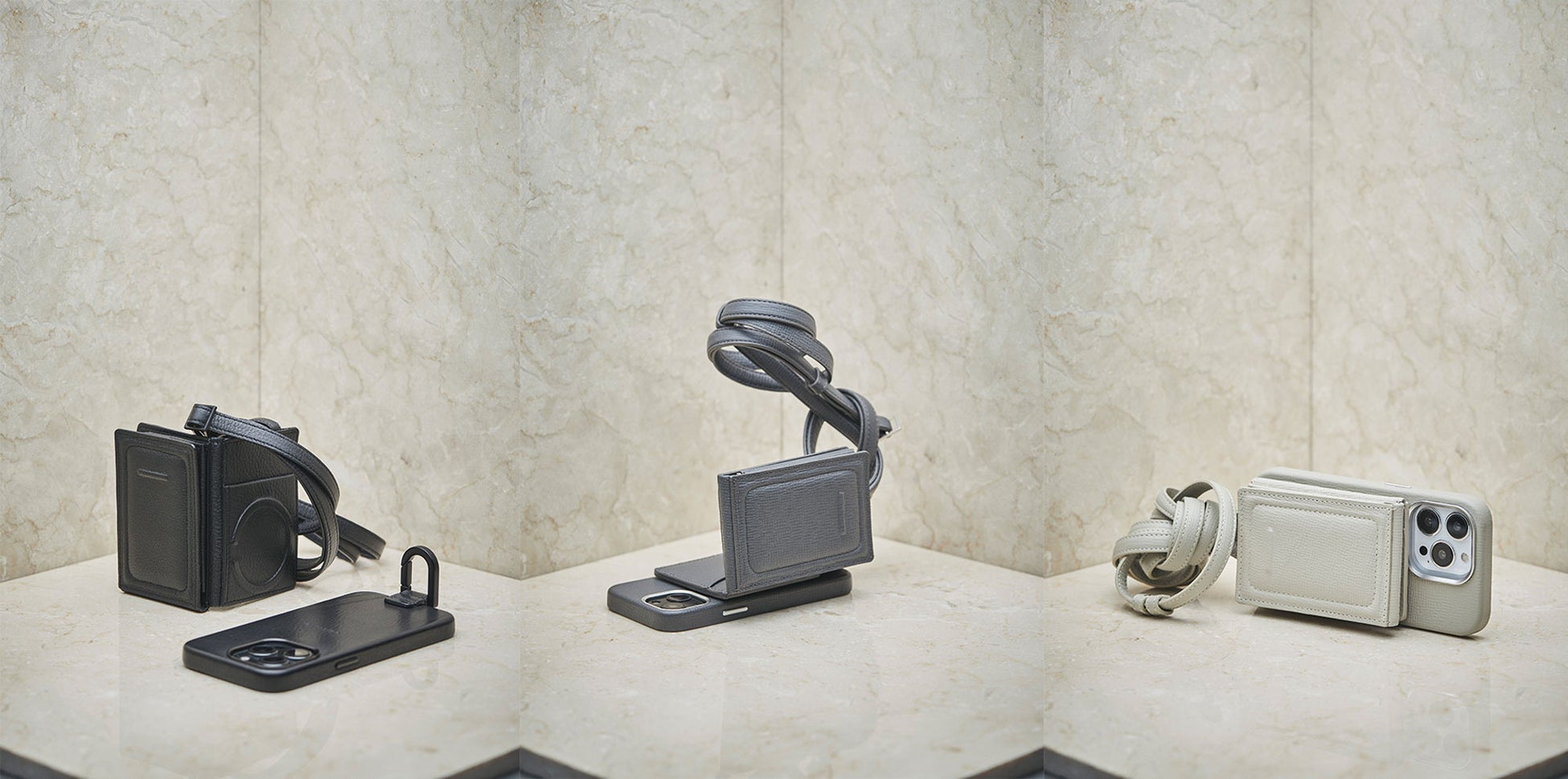 アジャスタブルレザーストラップ + iPhoneケースセット - ウォレット