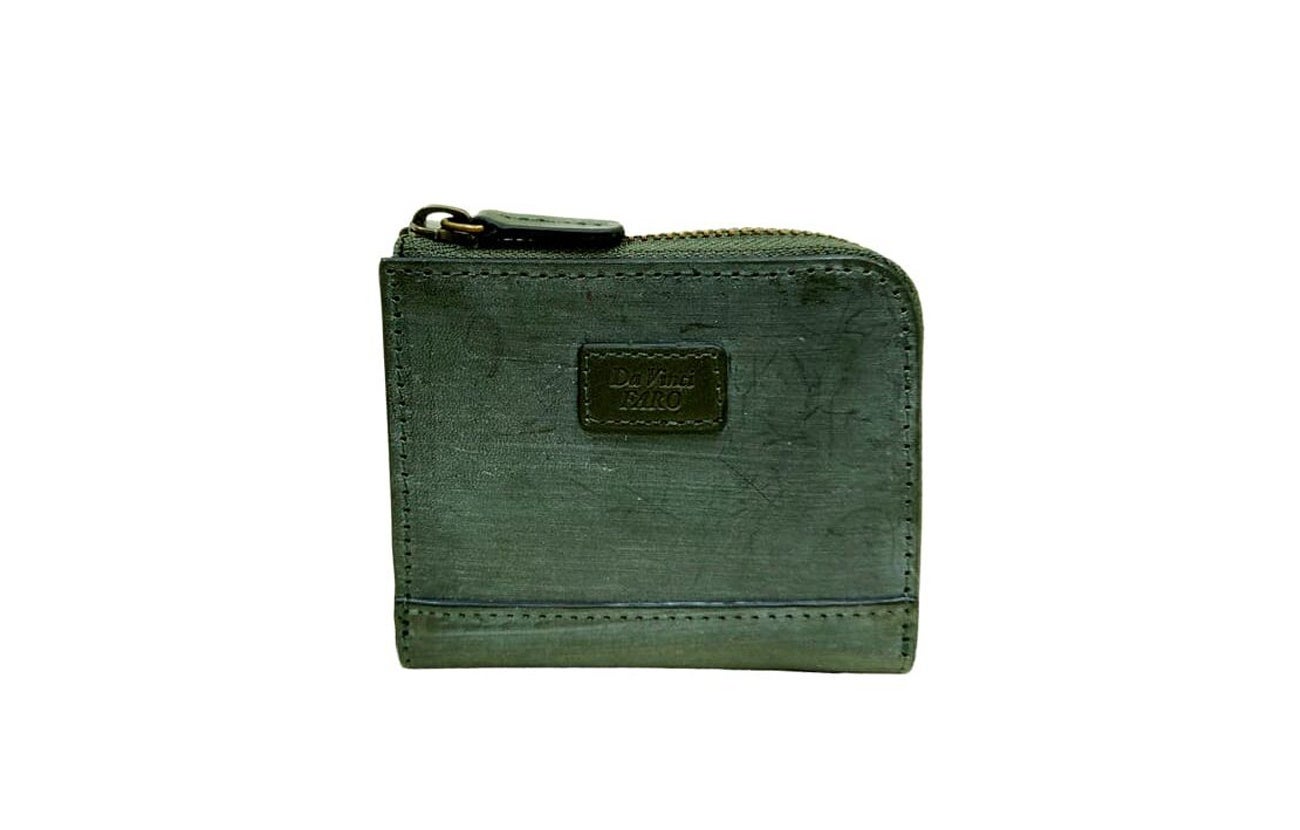ダヴィンチファーロのコレクション「BRIGHTON Oak Bark L-zip Bi fold wallet」GREEN