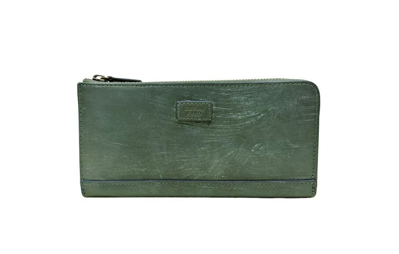 ダヴィンチファーロのコレクション「BRIGHTON Oak Bark L-zip Long wallet (wide type)」GREEN