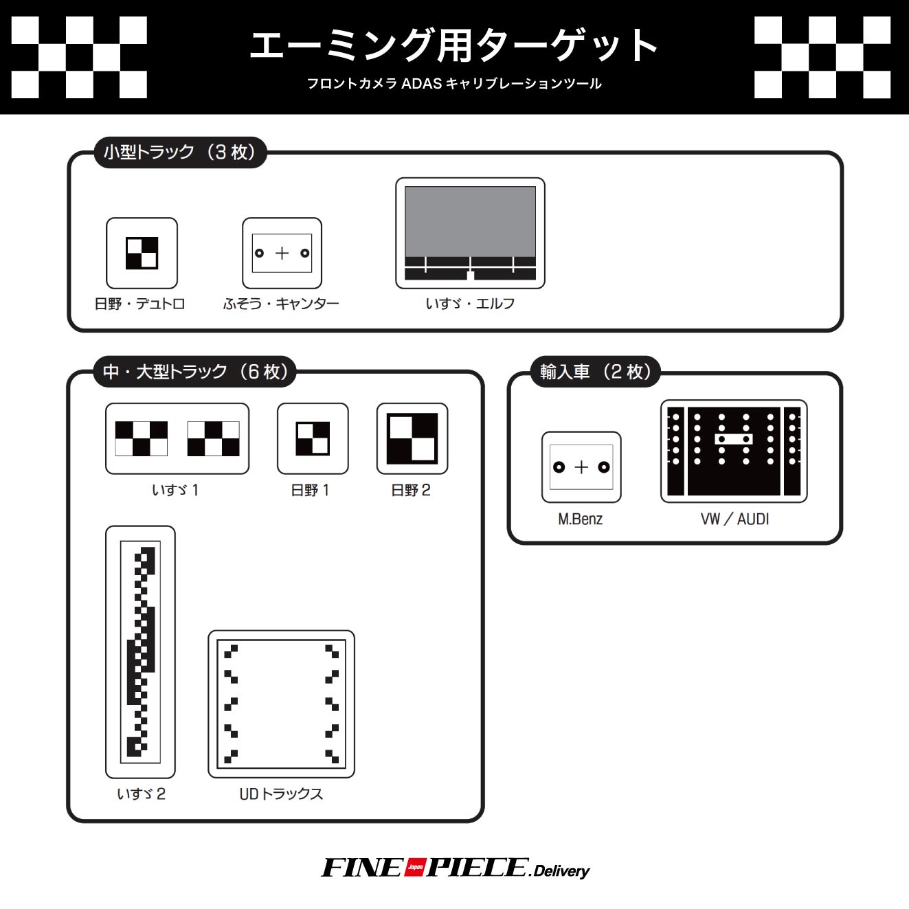 ツールプラネット カメラ光軸調整用エーミングターゲットセット Tool Planet TP-TARGET 国産24Vトラック中・大型車一式