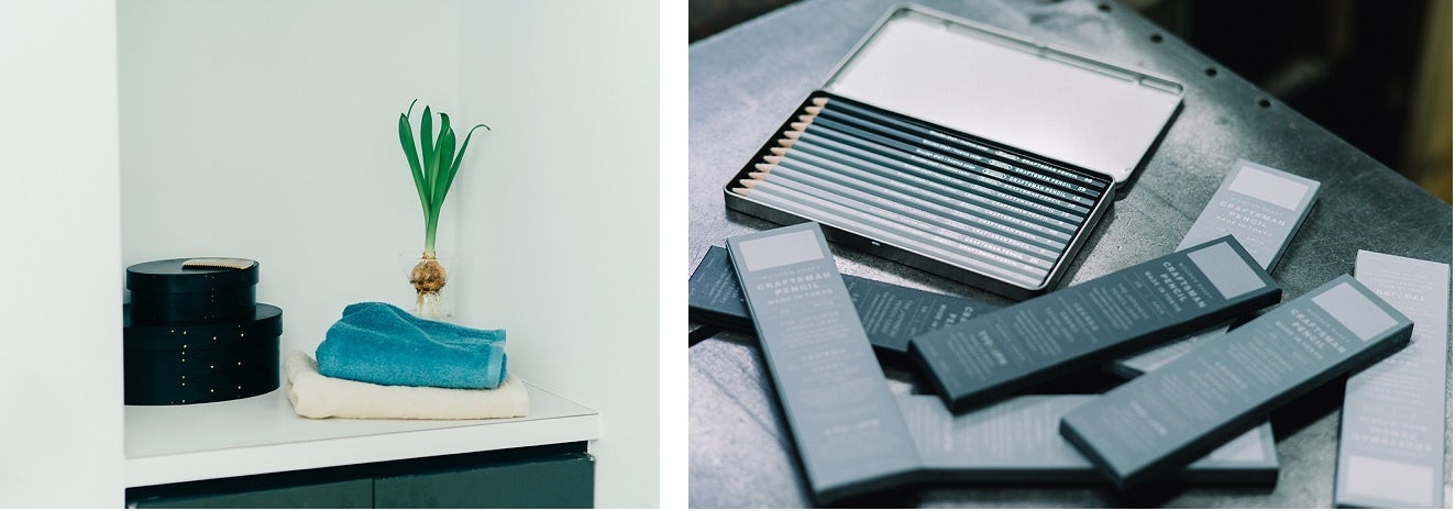 今治産タオル（写真左）国産鉛筆（写真右）