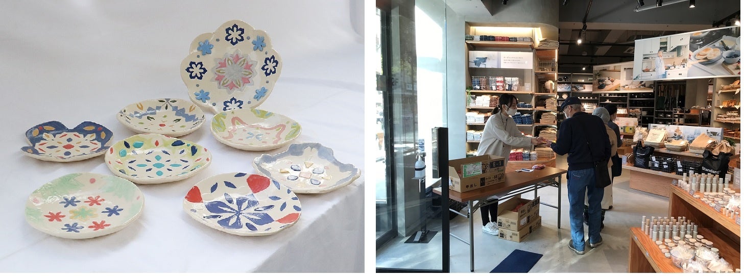 授与されたトロフィー(写真左)、コース近くのStandard Products広島八丁堀店での カイロ配布の様子(写真右)