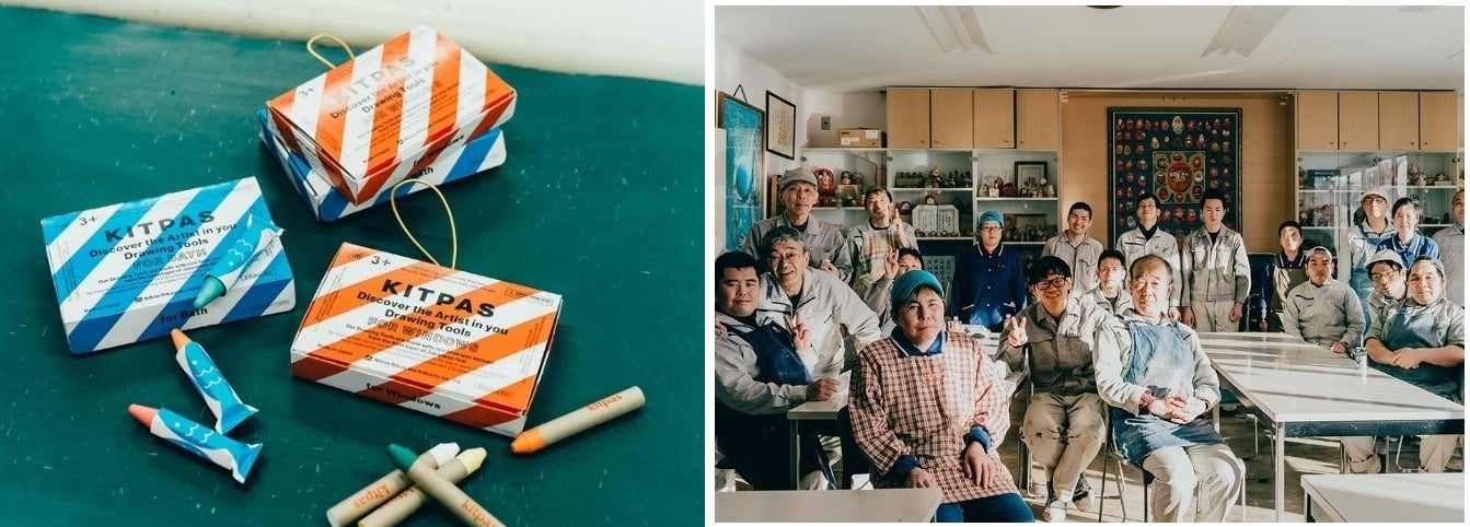 商品イメージ(写真左)、日本理化学工業の皆さん(写真右)