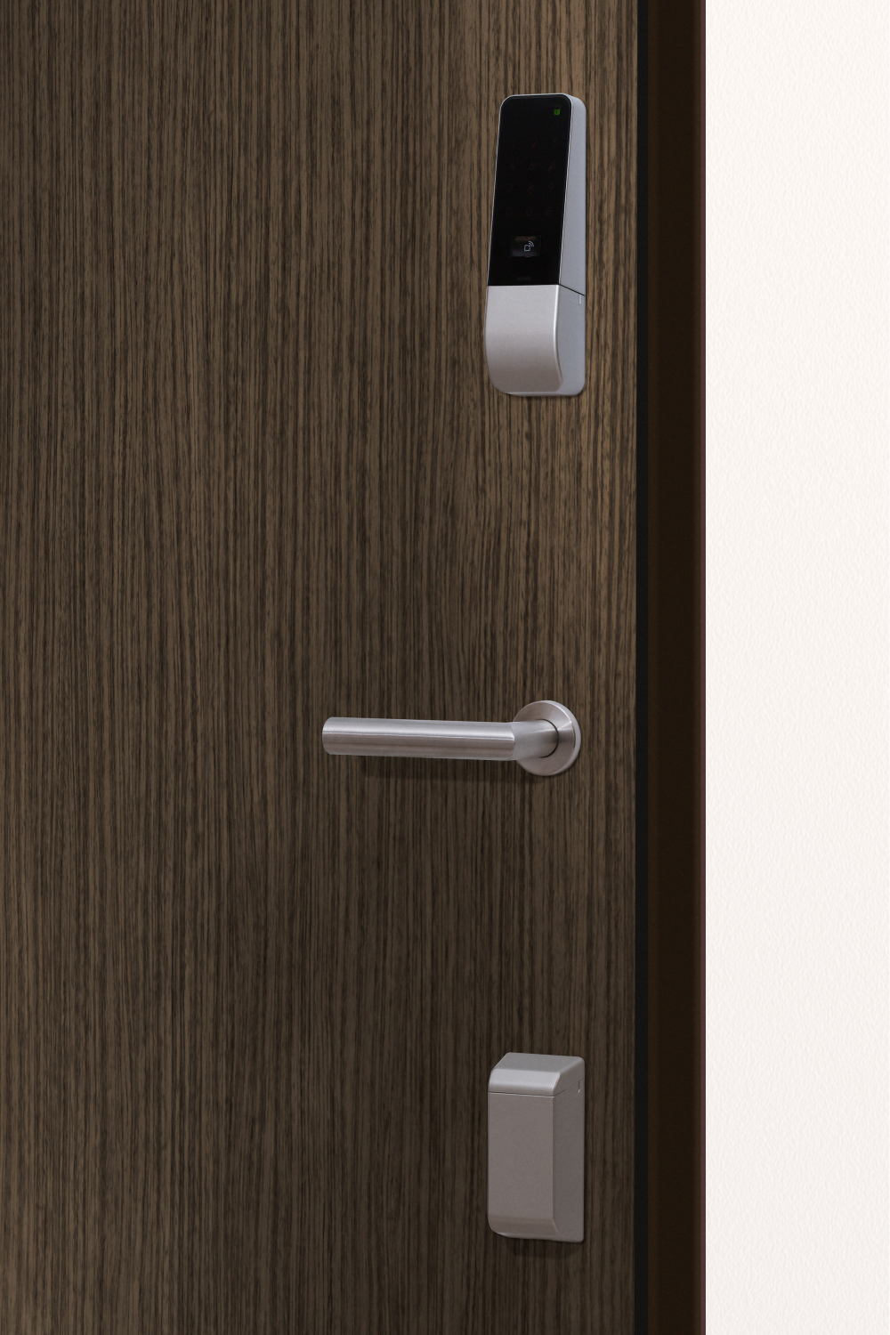 レバーハンドル型ダブルロックのドアに設置したPiACK III smart Bitkey Edition