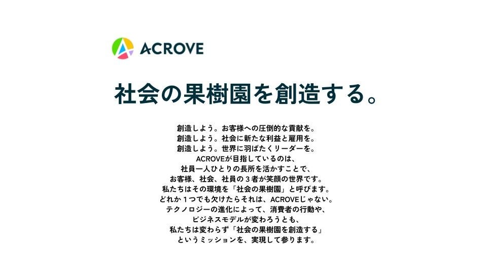 ACROVE ミッション：「社会の果樹園を創造する。」