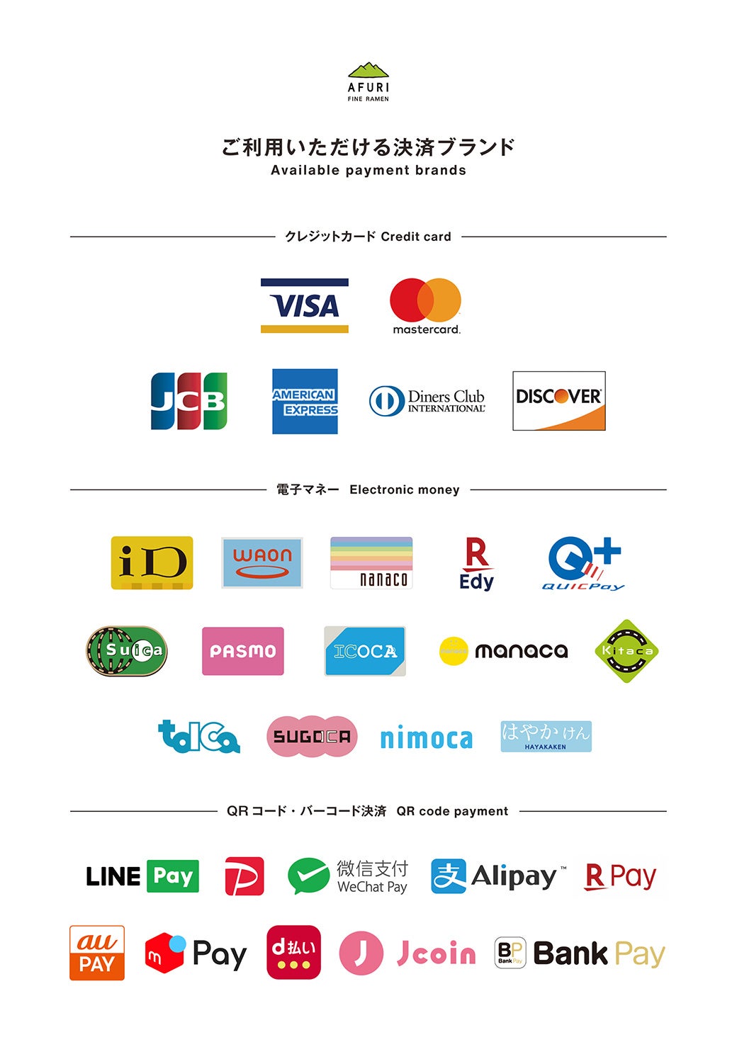 ご利用可能決済手段