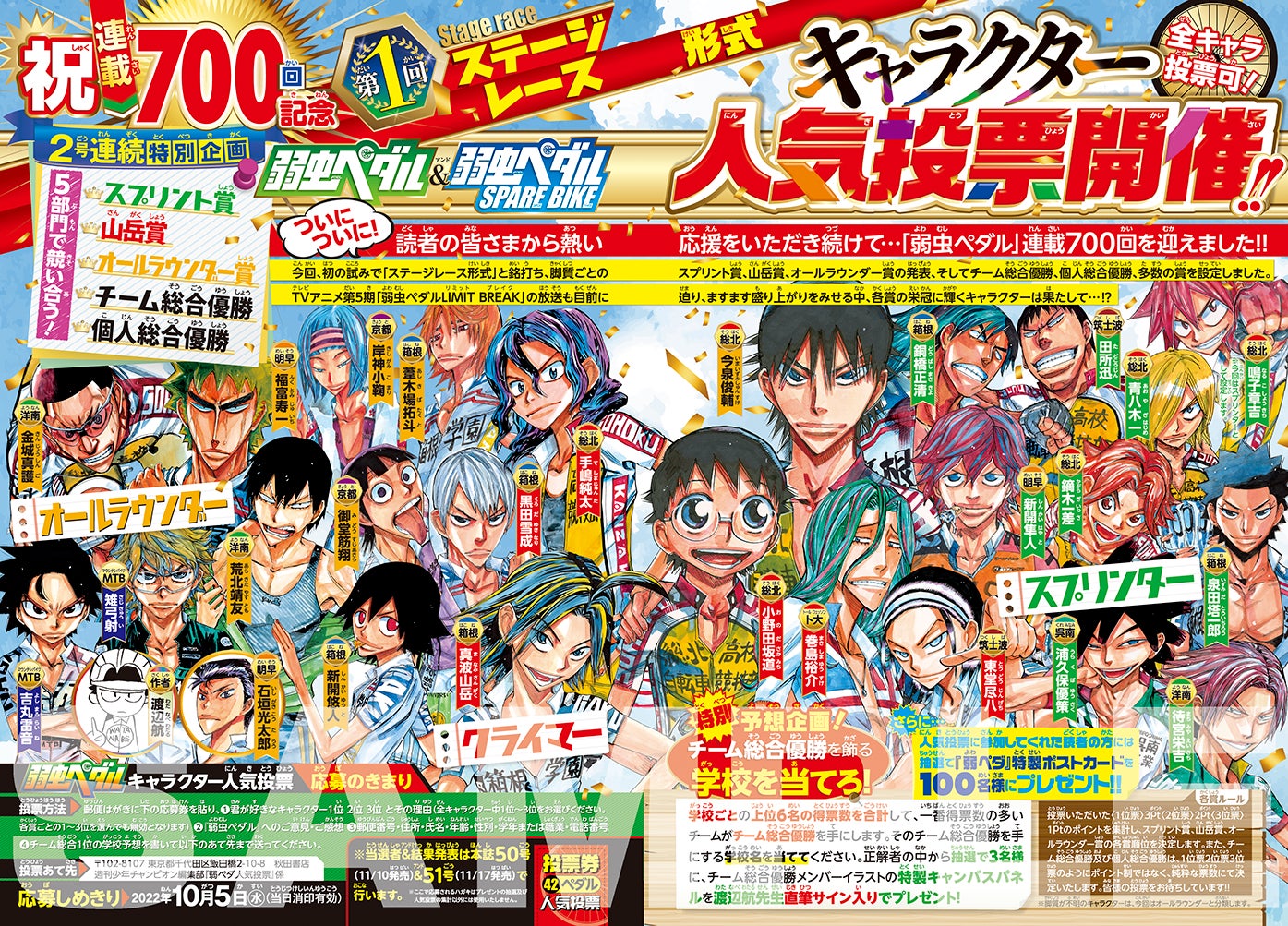 大人気自転車ロードレースコミック 弱虫ペダル 連載700回記念特大号 週刊少年チャンピオン42号 9月15日発売 本日発売 株式会社 秋田書店のプレスリリース 大人気自転車ロードレースコミック 弱虫ペダル 連載700回記念特大号 週刊少年チャンピオン42号 9月15日発売 本日発売 株式会社 秋田書店のプレスリリース