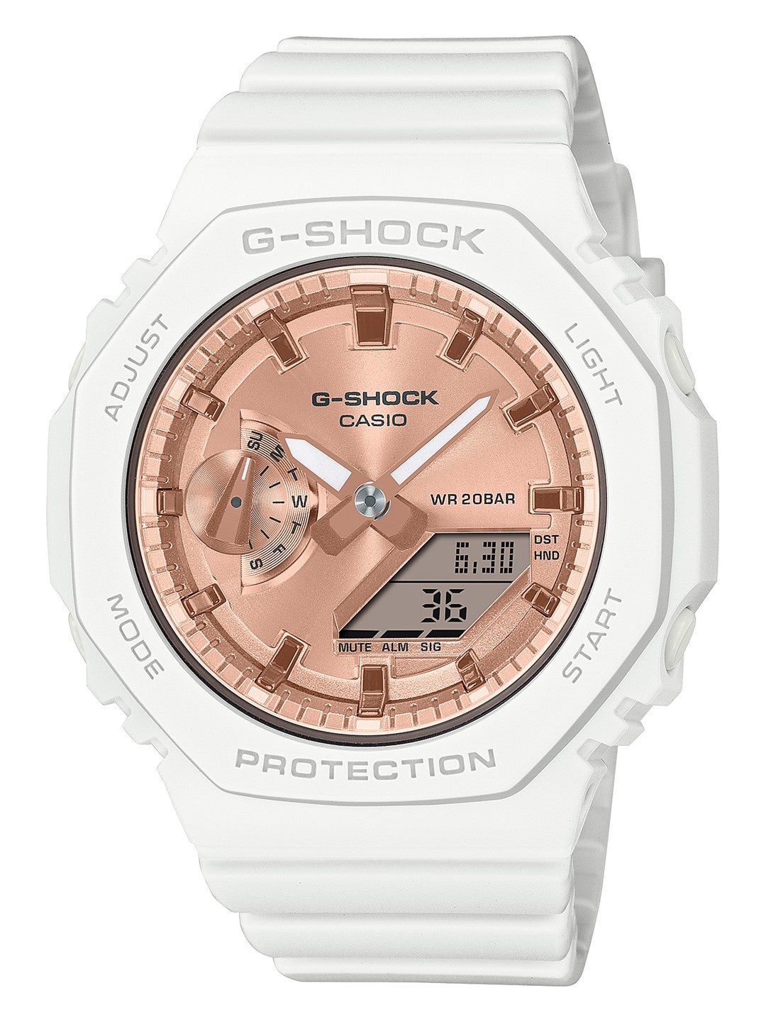 【G-SHOCK】 ホワイト×ピンクゴールド 華やかなピンクゴールドが輝く小型の“G-SHOCK” | カシオ計算機