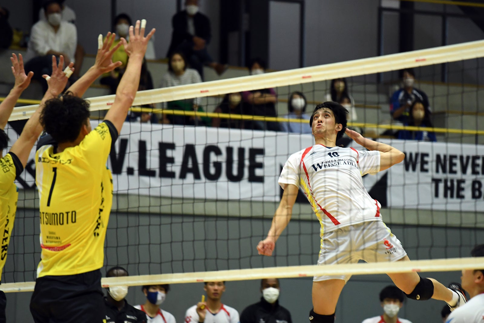 今季初勝利を目指し奮闘する大分三好・古賀健太選手　写真は10月23日 対 堺ブレイザーズ戦 第3セット