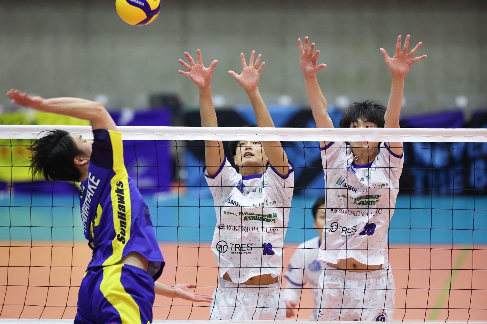 チーム最多21得点で昨日に引き続き活躍し勝利に貢献したトヨタ自動車・吉岡衛のアタック 対デルフィーノ 第1セット