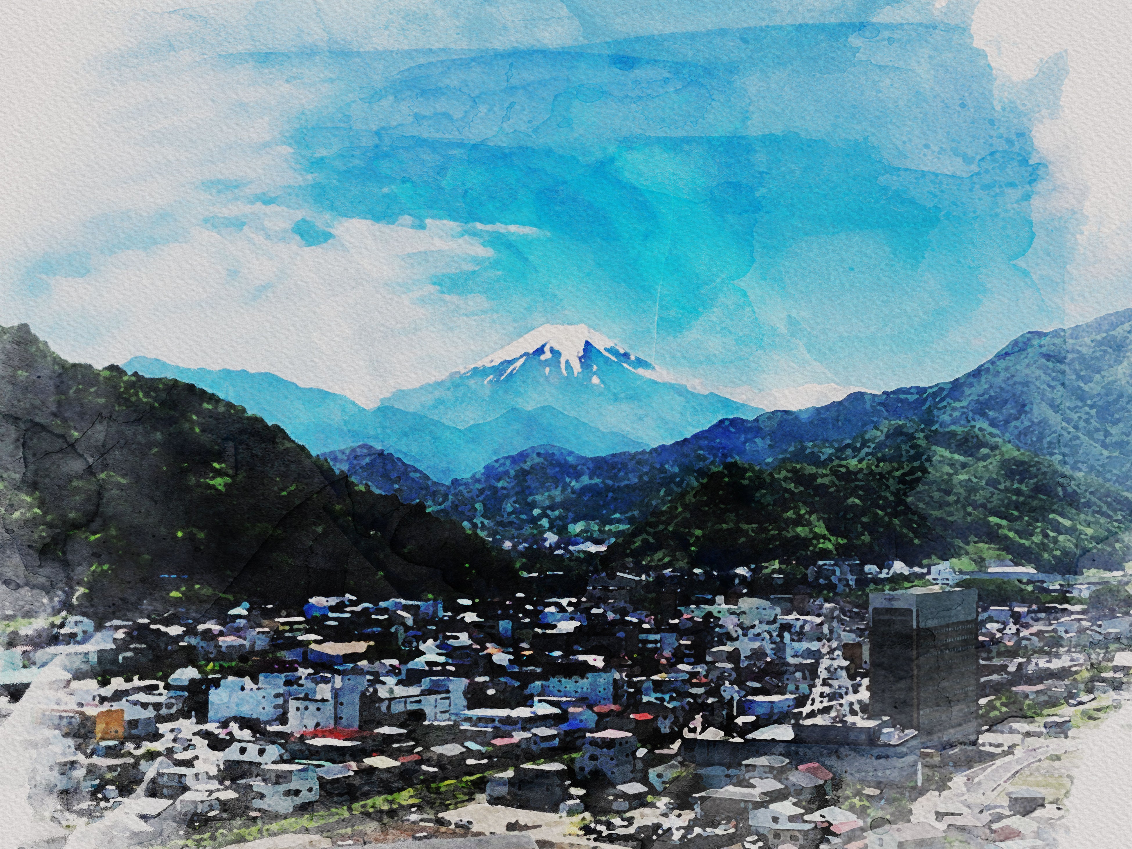 風景画（原画） 水彩画原画 富士山と稲村ヶ崎 ＃565 絵画 syoumei 通販 14902241