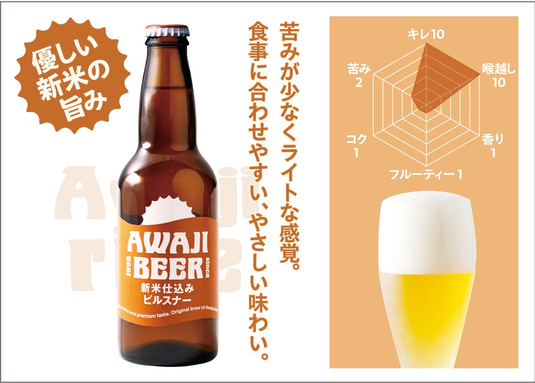 淡路島産の新米で仕込む季節限定ビール「新米仕込みピルスナー」、AWAJI BEERが2026年10月27日(火)から淡路島内限定で発売