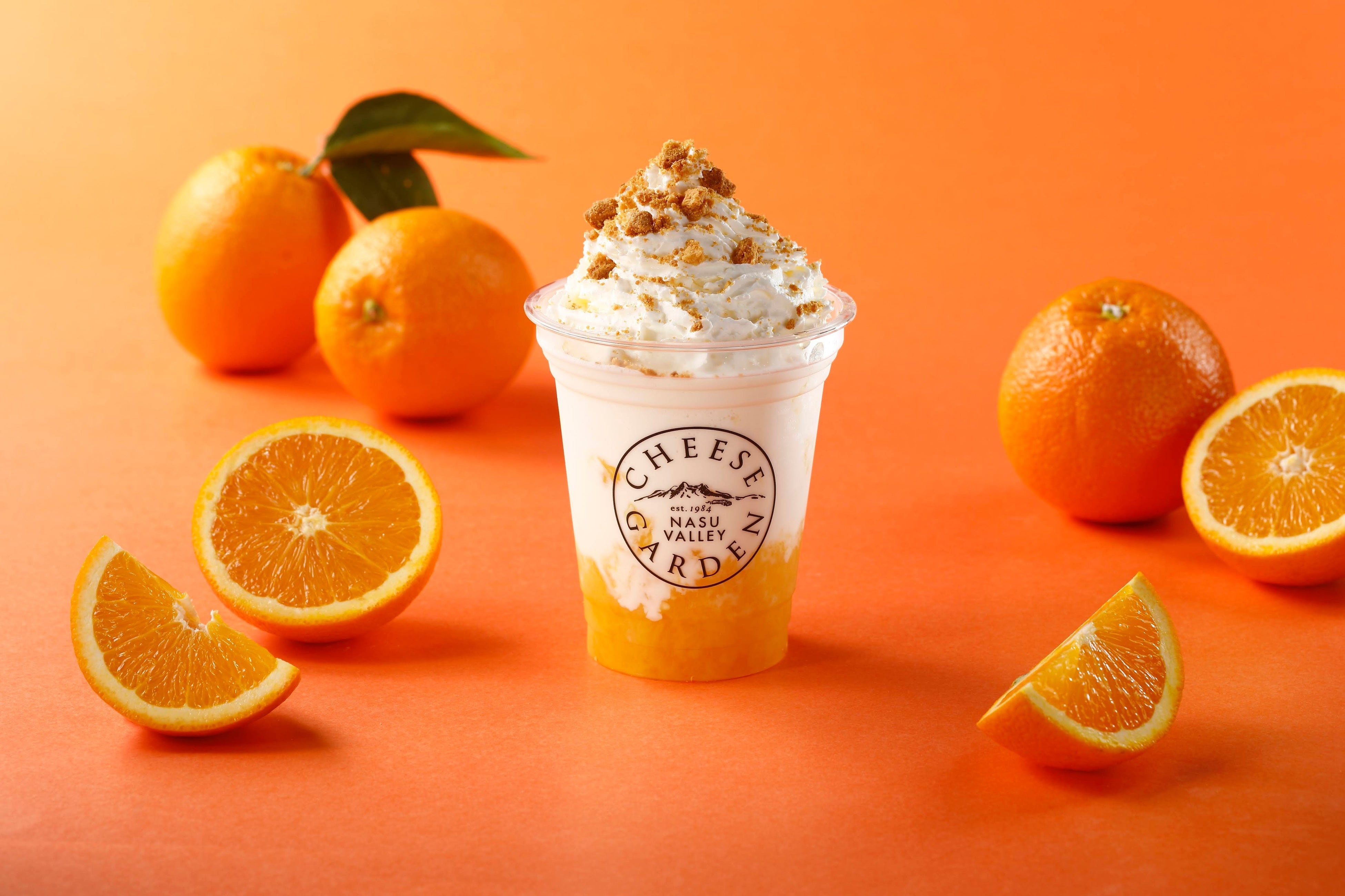 フローズン仕立てのチーズドリンクにオレンジジュレが入った