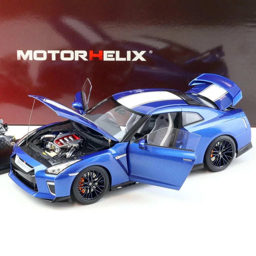 日産 GT-R (R35) ワンガンブルーの 1/18 スケールミニカーが CAMSHOP