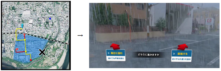 VR画面で見ることのできる分岐点で表示される選択肢の例