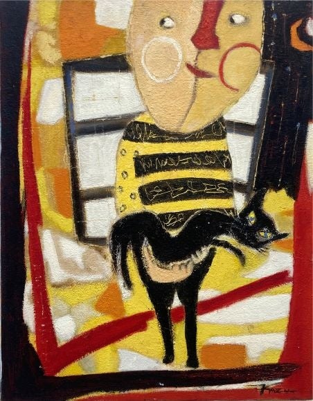 出展作品「ともだち」、メディア：油彩、サイズ：41cm × 31.8cm、制作年：2016、アーティスト：根石和子