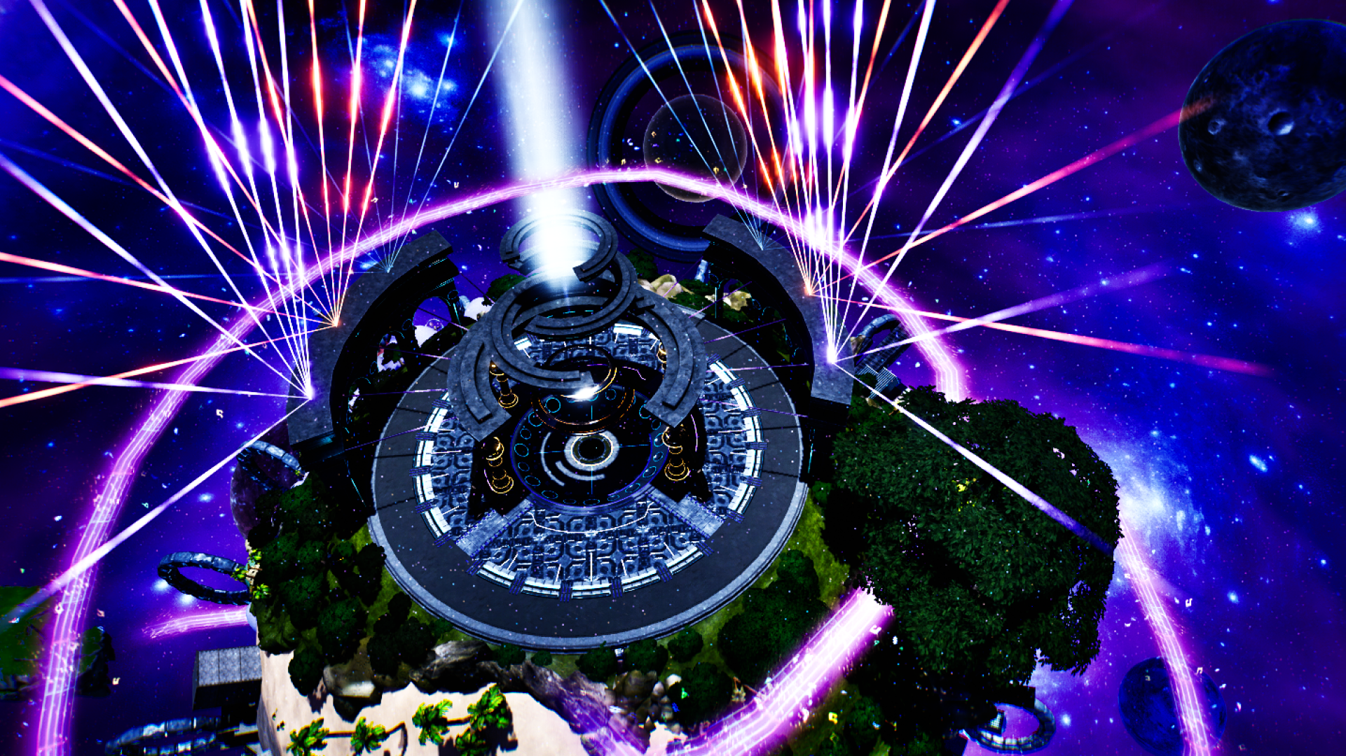 ステージ全景。株式会社Meta HeroesによるFortniteオリジナルマップ「Live Planet」のテーマは「宇宙」