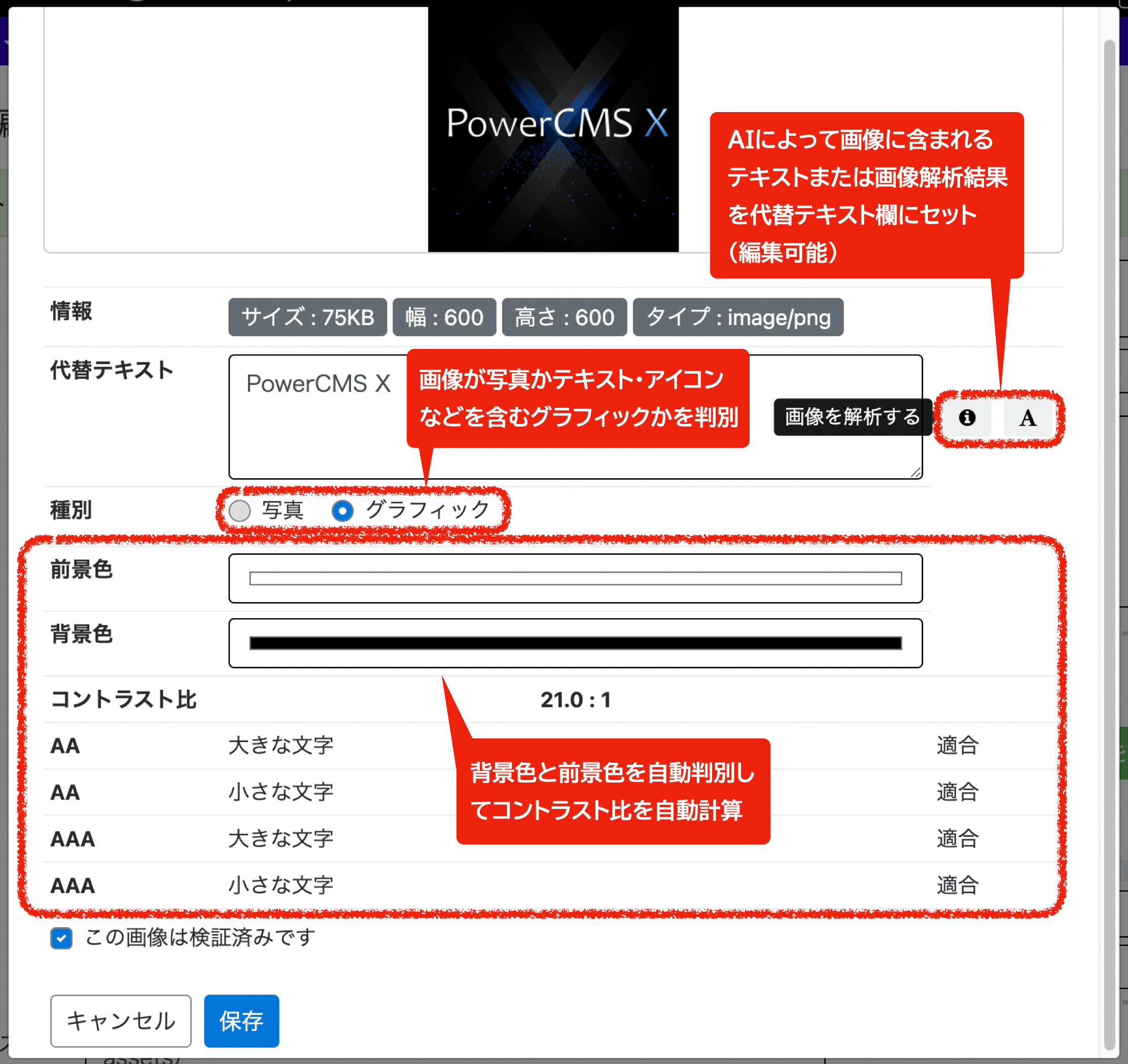 画像に関する各種情報を取得し、チェックすることが可能。