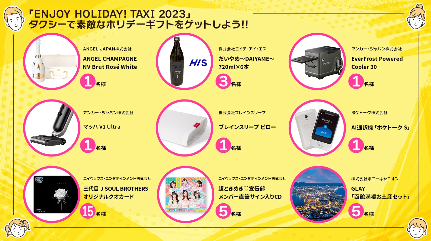 「ENJOY HOLIDAY! TAXI」賞品一覧