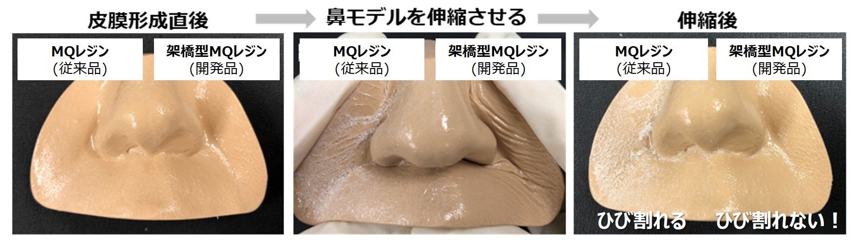 図1 開発した「架橋型MQレジン」の動きに対するヨレ評価