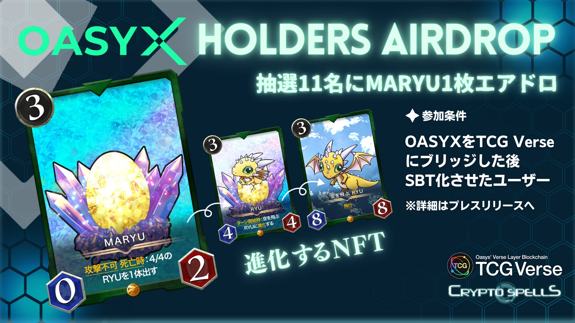 MARYUをTCG VerseにブリッジしてSBTを取得したユーザーに抽選でクリスペRYUZOコラボNFTをプレゼント MARYUをTCG VerseにブリッジしてSBTを取得したユーザーに抽選でクリスペRYUZOコラボNFTをプレゼント