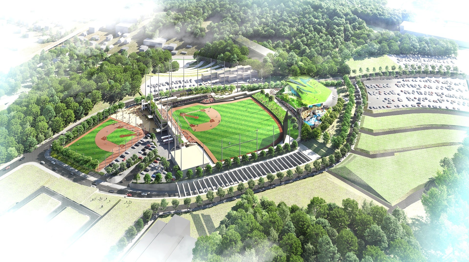 多摩丘陵の緑に溶け込む「東京ジャイアンツタウン」の全景 （イメージ）