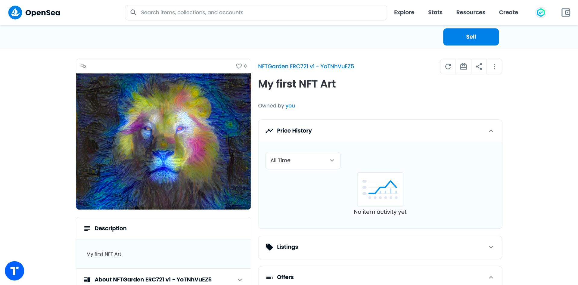 OpenSeaでのNFT表示