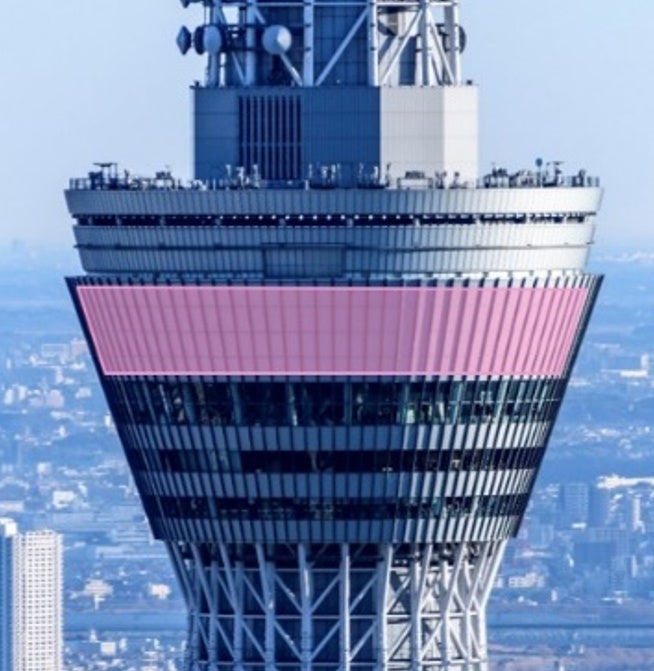 レーザーマッピングで演出する天望デッキ ※ピング部分が演出するエリア。 ©TOKYO-SKYTREE