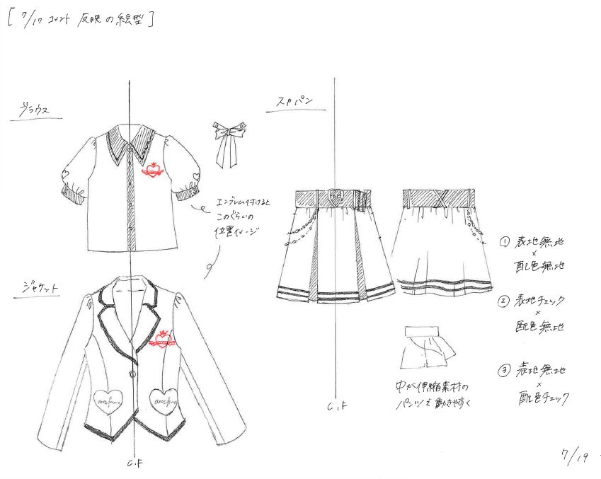 初期のデザイン画。複数案提案ののち、1ヶ月弱をかけて現物に近いデザインに。