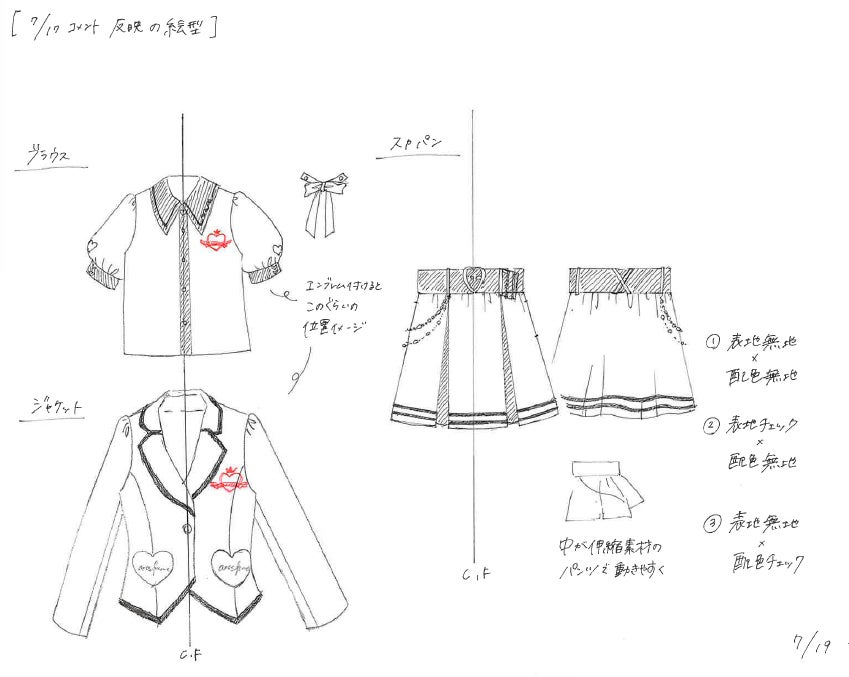 初期のデザイン画。複数案提案ののち、１ヶ月弱をかけて現物に近いデザインに。