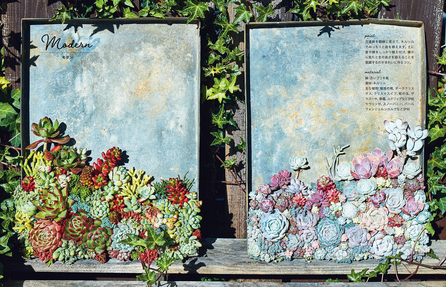 古道具を額縁に見立てた、表紙カバーのスタイリング。