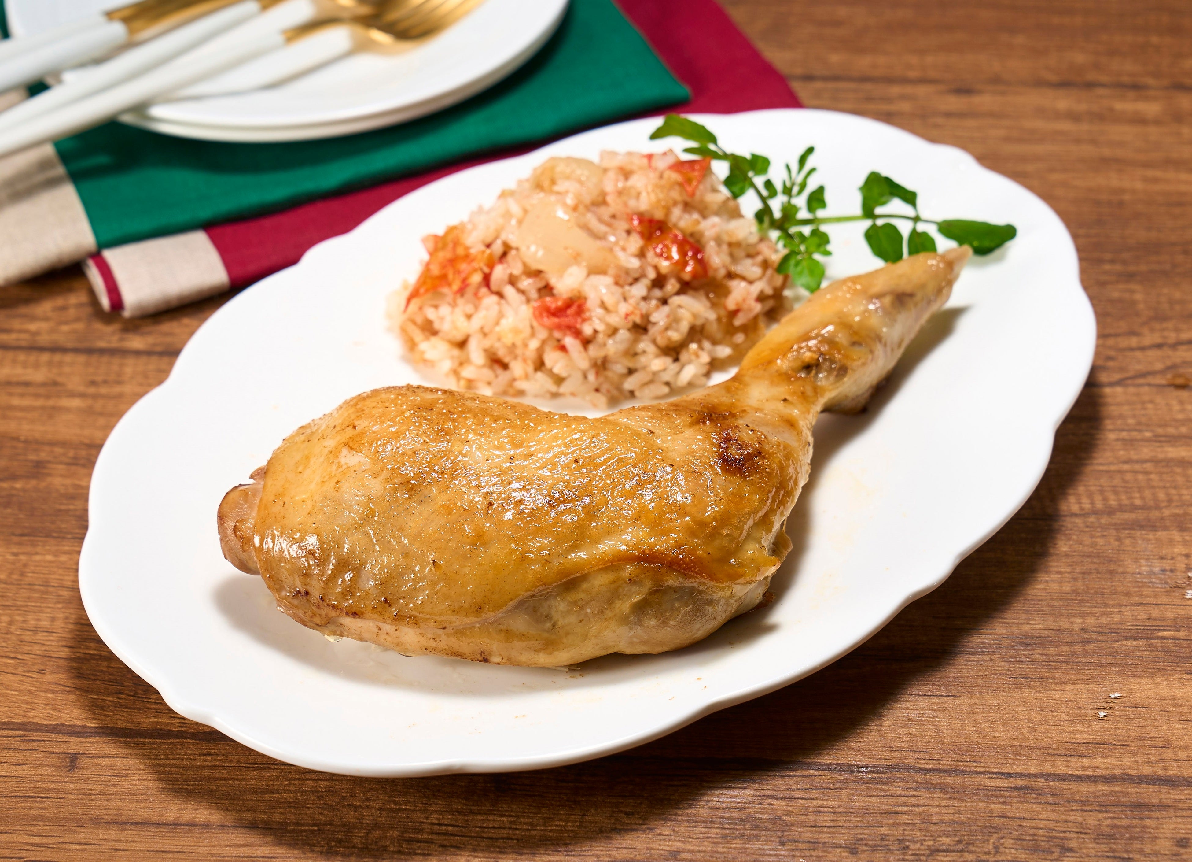 ローストチキン トマトのブイヨンライス添え