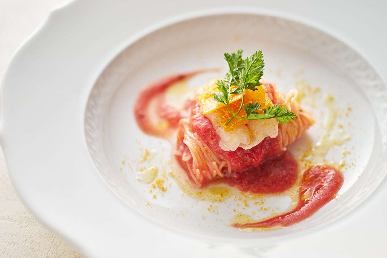 縞海老とカラスミの冷製カペッリーニ