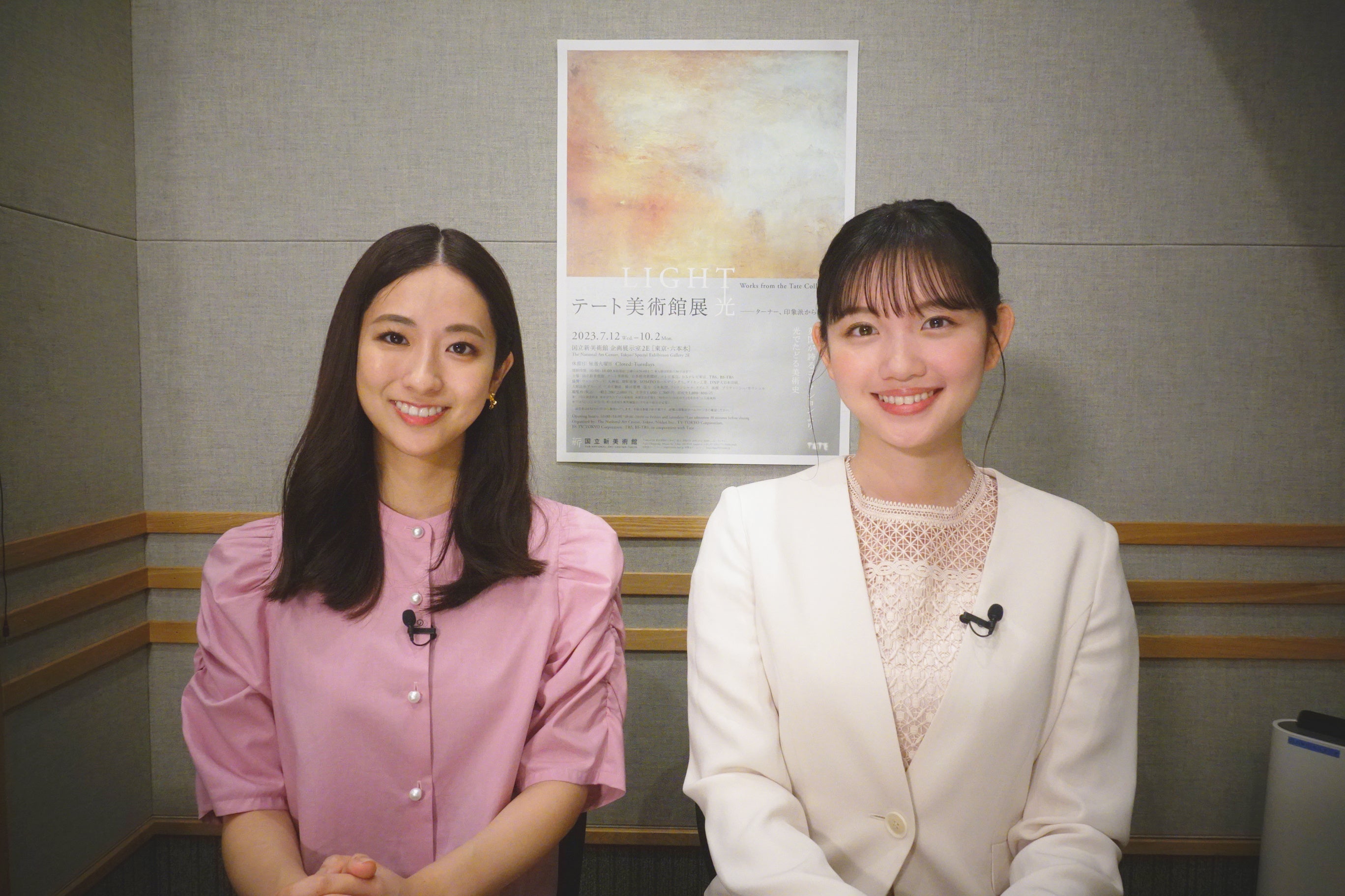 音声ガイド収録が和やかに行われました（左：TBS・田村真子アナ、右：テレビ東京・田中瞳アナ）