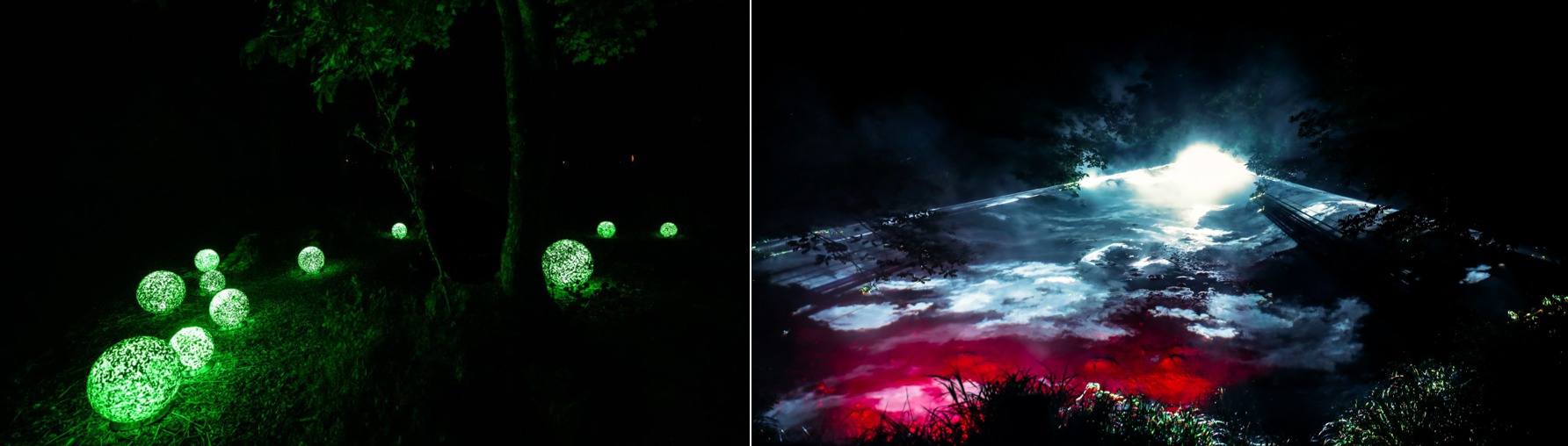 左・ゾーン④マリモのメッセージ、右：ゾーン⑥カムイの警告　©MOMENT FACTORY